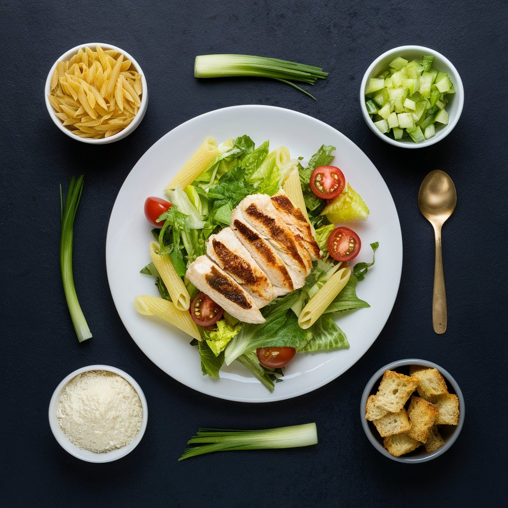 Ingredients for Tasty Chicken Caesar Pasta Salad