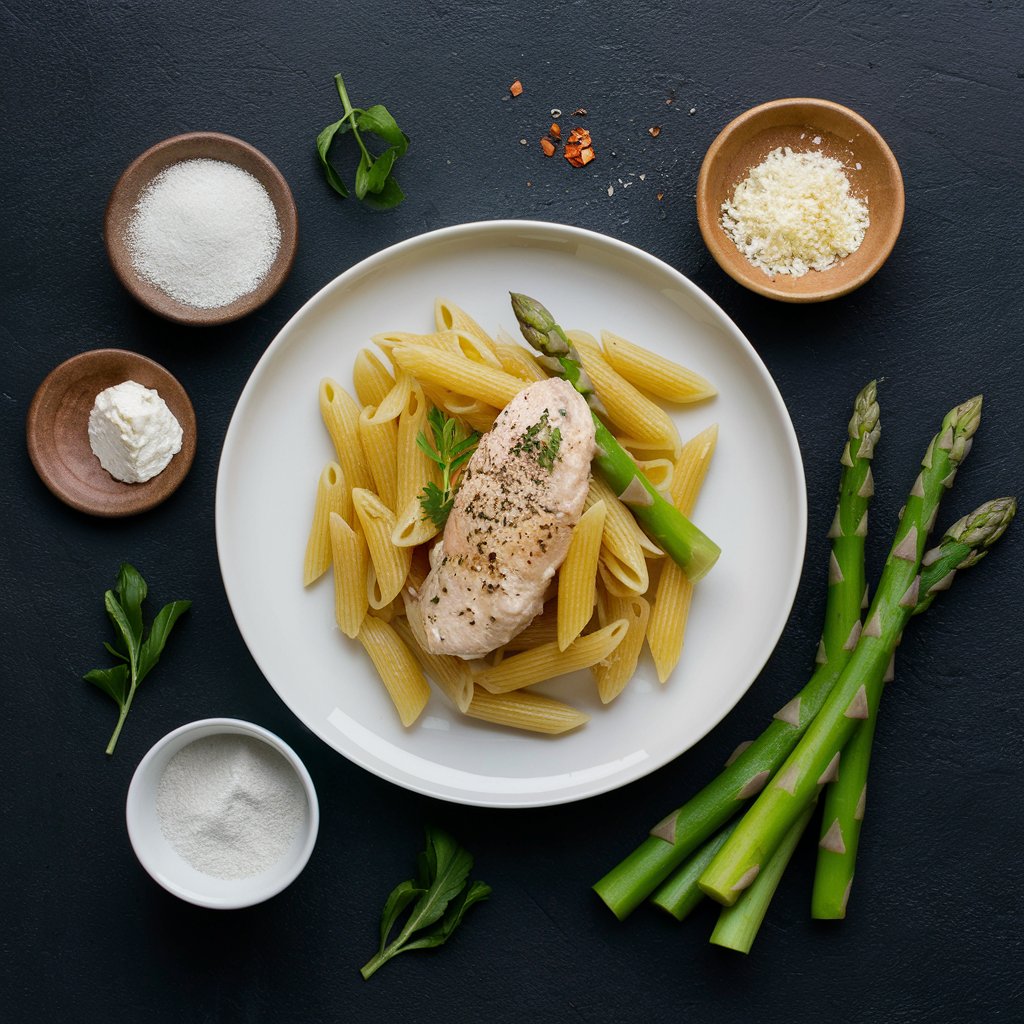 Ingredients for Creamy Chicken Asparagus Pasta